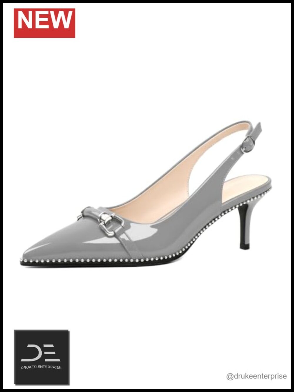 Slingback Kitten Heels Women's Pointed Toe Low Heels 2.5 Inch Beaded Metal